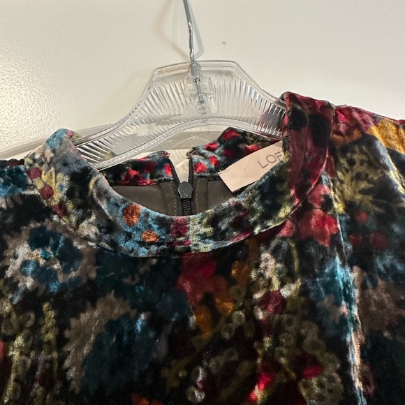 Loft Velvet Swing Dress Size S Moody Floral Red Gold Blue Multicolor - Picture 2 of 5